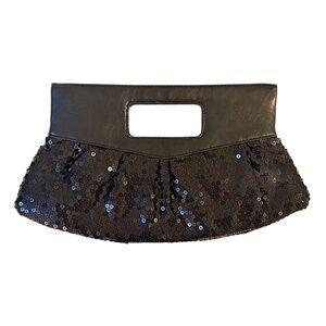 Black Sequins and Faux Leather Small Handbag Purse / Clutch Evening Mini Bag